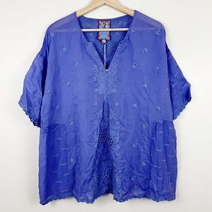 NWT Johnny Was Berries Hadley Blouse Baja Blue Purple Eyelet Size Small $305